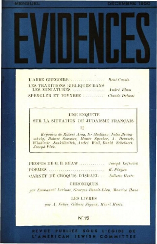 Evidences. N° 15 (Décembre 1950)